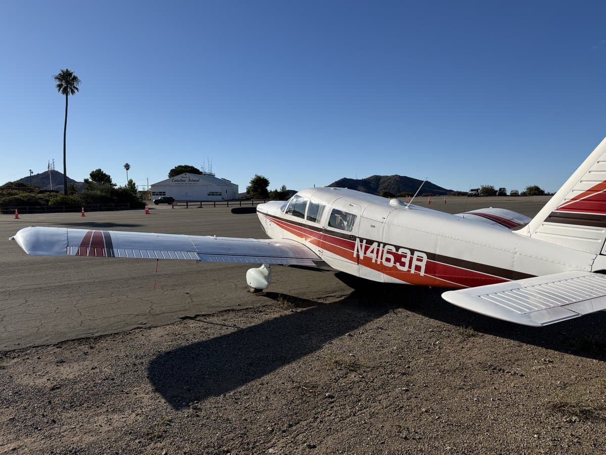 N4163R at Catalina Island with the Catalina Island hangar